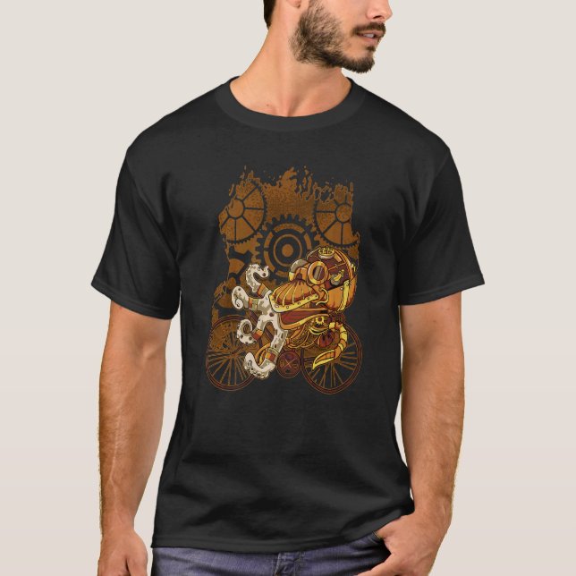Camiseta Octopus Steampunk En Bicicleta Ocean Kraken (Anverso)