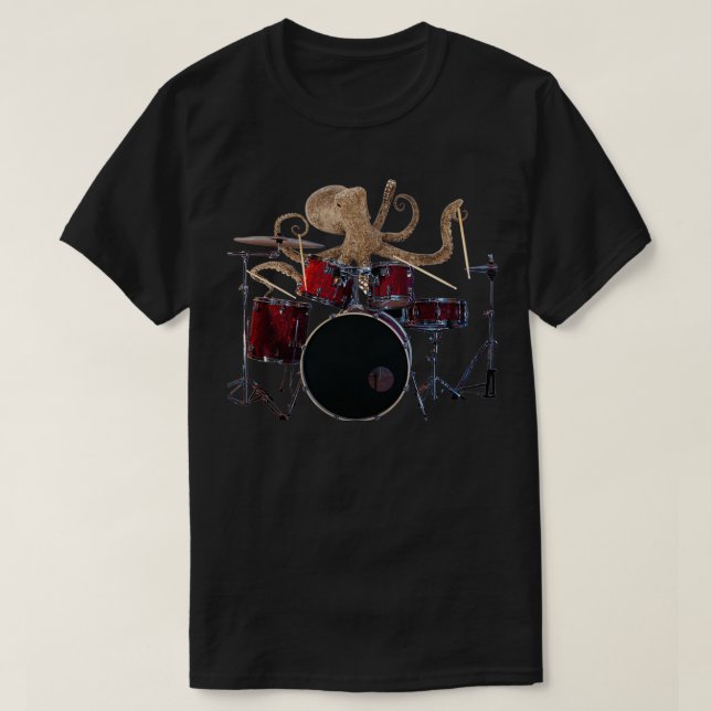 Camiseta Octopus Tocando Tambores Rojos Mens Gift Drummer O (Diseño del anverso)