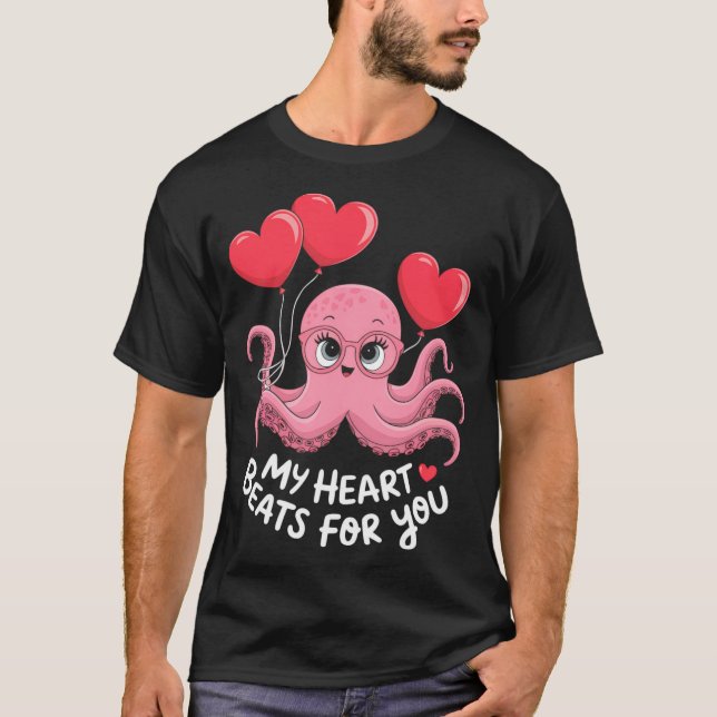 Camiseta Octopus With Heart Lloons My Heart Beats For You V (Anverso)