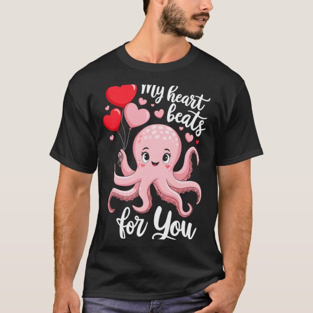 Camiseta Octopus With Heart Lloons My Heart Beats For You V (Anverso)