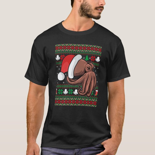Camiseta Octopus With Santa's Hat Christmas Style Xmas (Anverso)