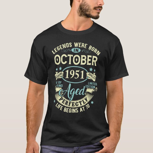 Camiseta Octubre 1951 70º cumpleaños Mujeres de 70 años (Anverso)