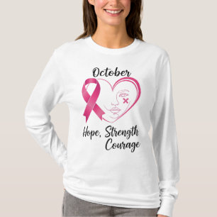 Camiseta Octubre Cara de cinta rosada - Esperanza, fuerza,