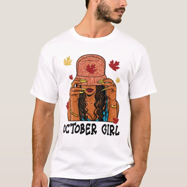 Camiseta Octubre Chica Afro Afroamericano Melanin Happy B (Anverso)