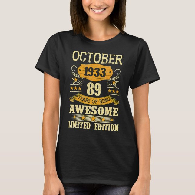 Camiseta Octubre De 1933 89 Año De Ser Increíble (Anverso)
