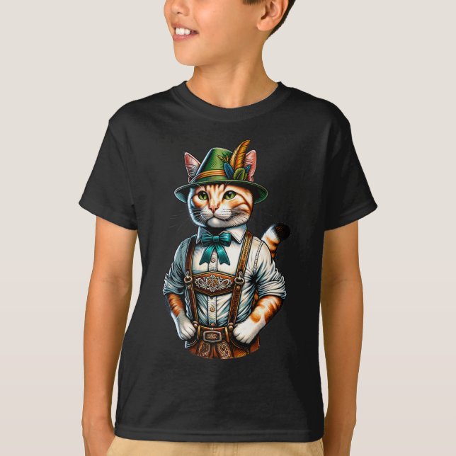 Camiseta Octubre Fiesta Cat Funny German Bavarian Lederhose (Anverso)