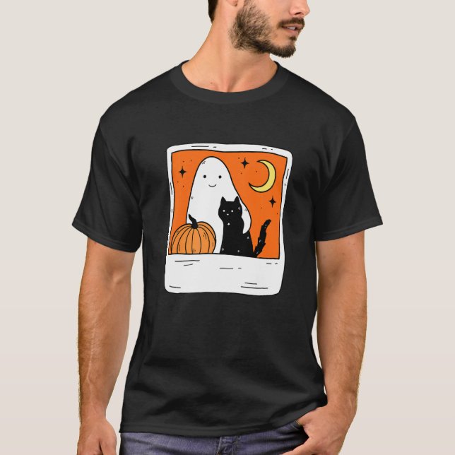 Camiseta Octubre Por Siempre Con Calabaza Funera Y Gato Neg (Anverso)