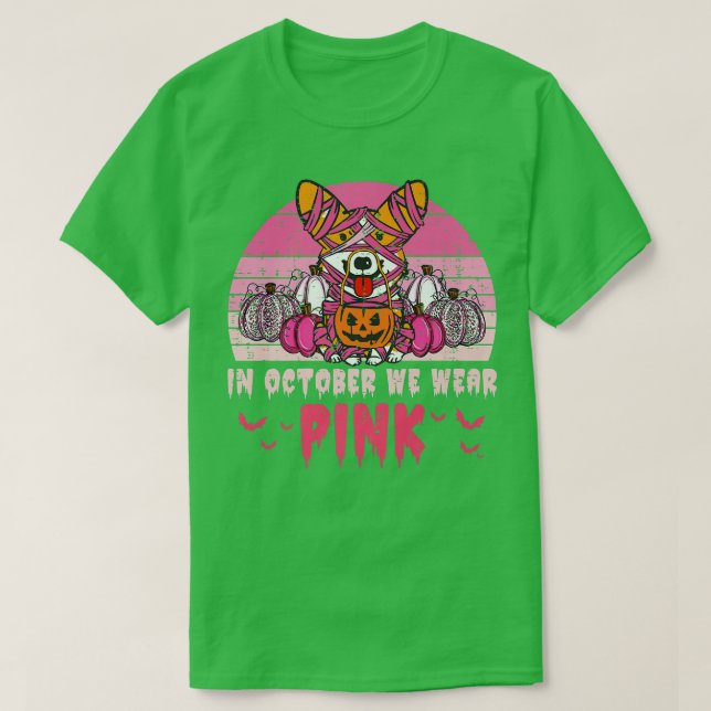 Camiseta Octubre Usamos Cáncer De Mama Rosa Corgi Pumpkin H (Diseño del anverso)