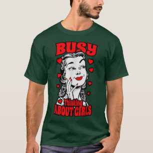 Camiseta Ocupado Pensando En Chicas De Arte Pop Lesbiano Vi