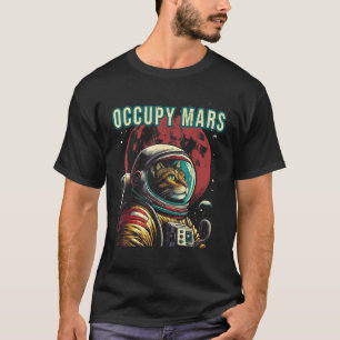 Camiseta Ocupar Marte Gato Divertido Astronauta Retro 