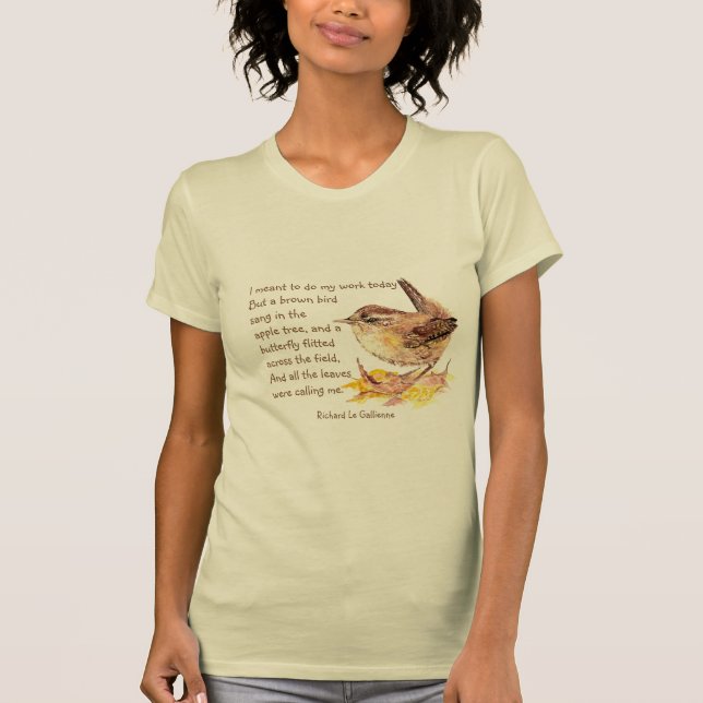 Camiseta "Ode a la primavera" acuarela Pájaro marrón poema  (Anverso)