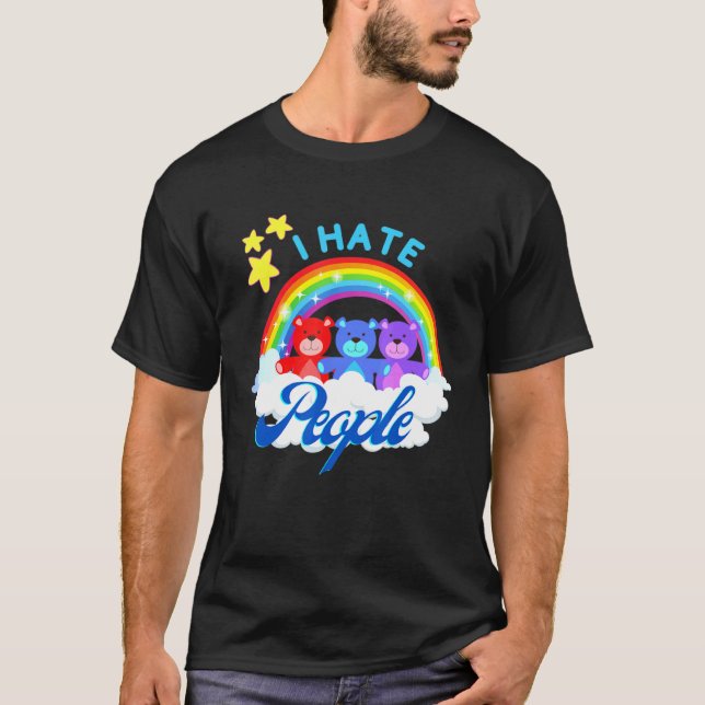 Camiseta Odio a la gente con el oso arcoiris introvertido s (Anverso)
