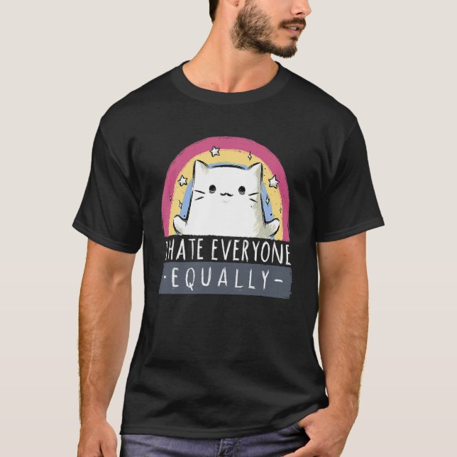 CAMISETA ODIO A TODOS IGUALMENTE CUTO GATO DIVERSIÓN AMOR A (Anverso)