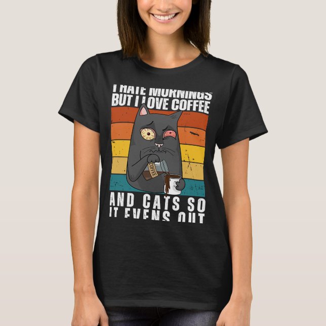 Camiseta Odio las mañanas, amo el café y los gatos Kitty (Anverso)