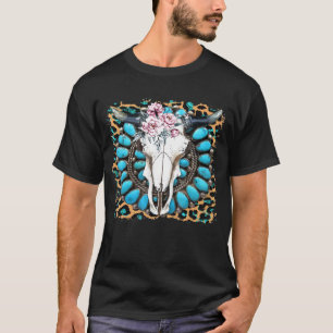Camiseta Oeste Boho Turquesa Vaca Cráneo de Toro Vaquera Ro