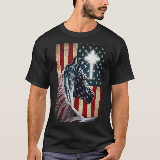 Camiseta Oeste Cowboy Cowgirl Patriot Horse Jesus Cross U (Anverso)