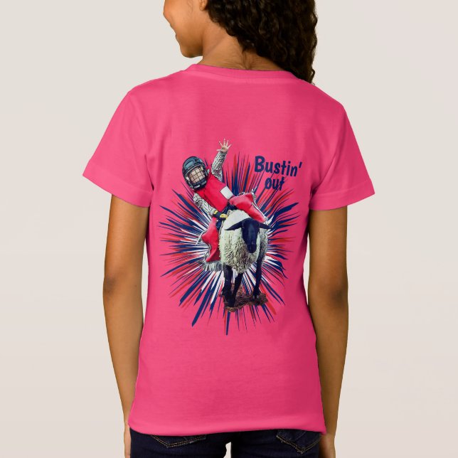 Camiseta Oeste de Rodeo Cowgirl Mutton Busting (Reverso)