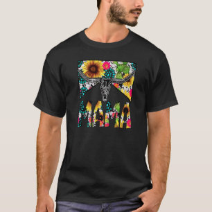 Camiseta Oeste Mama Sunflower Cow Skull País Piel de vaca C