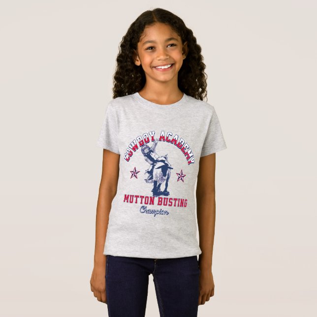 Camiseta Oeste Rodeo Academia de Cowboy Mutton Busting Kids (Anverso completo)
