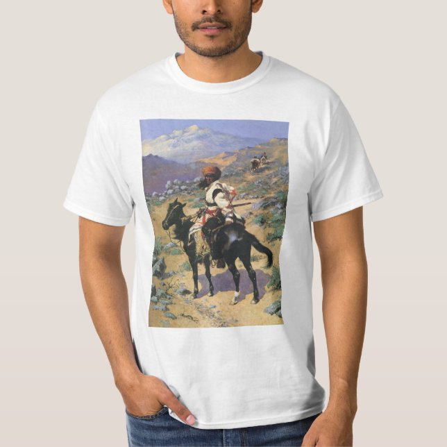 Camiseta Oeste Salvaje Antiguo, Un Trampero Indio por Remin (Anverso)