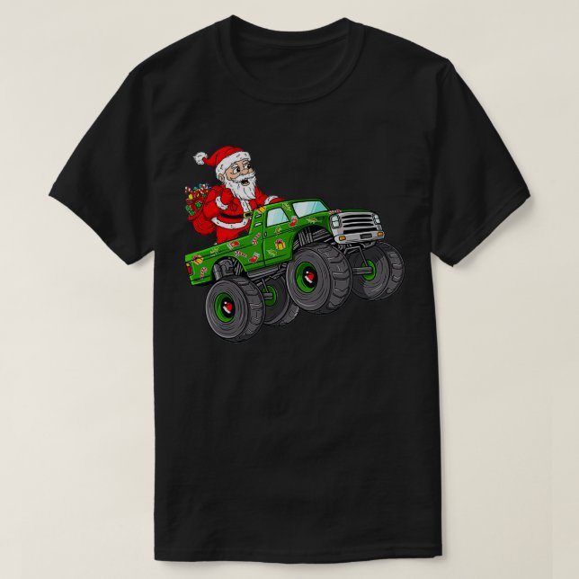 Camiseta of Christmas Santa Claus Riding In Monster Truck B (Diseño del anverso)