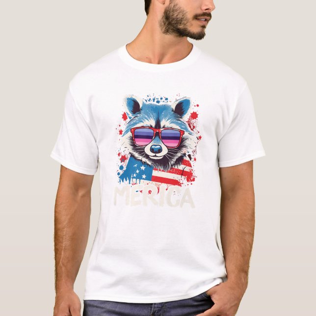 Camiseta Of July Merica Raccoon (Anverso)