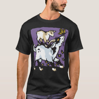 Camiseta of Pygmy Goats and Butterfly on Purple 
