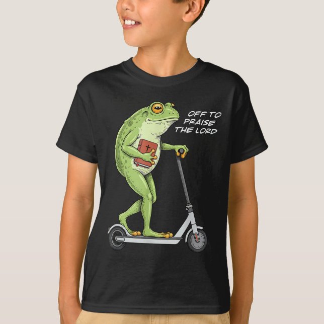 Camiseta Off To Praise D Lord Funny Frog Christian Meme  (Anverso)