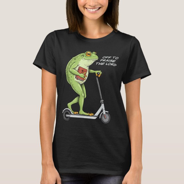 Camiseta Off To Praise D Lord Funny Frog Christian Meme  (Anverso)