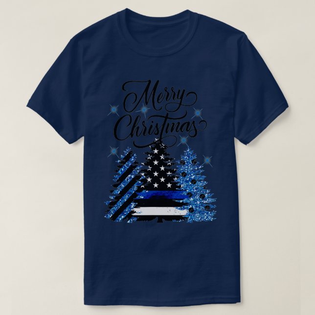 Camiseta Oficial de policía bandera azul delgada árbol de N (Diseño del anverso)