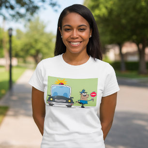 Camiseta Oficial de policía de dibujos animados sosteniendo