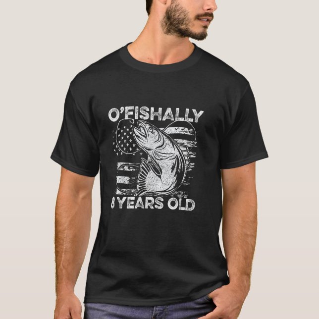 Camiseta Oficialmente 8 Años Cumpleaños Pesca EE.  (Anverso)