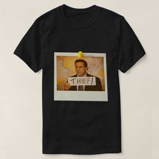 Camiseta Oficina - Foto de Michael Scott Funny Thief - Gra (Diseño del anverso)