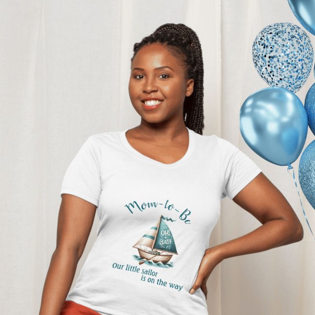 Camiseta "Oh, bebé" barco de vela, mamá-a-ser T-Shirt diseñ ("Oh, Baby" Mom-to-Be Little Sailor Baby Shower T-Shirt)