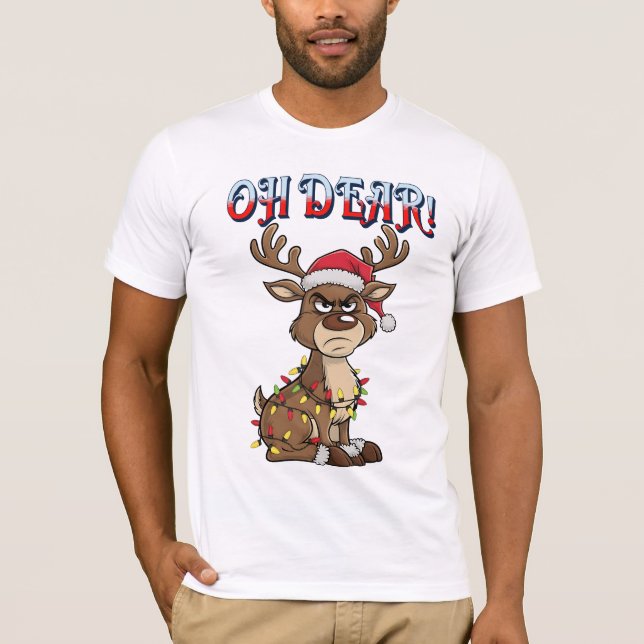 Camiseta Oh Dear Grumpy Reindeer Christmas Lights Funny  (Anverso)