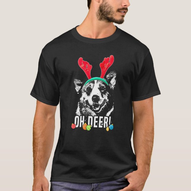 Camiseta Oh Deer Corgi Navidad Premium (Anverso)