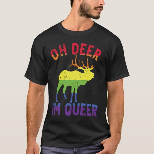 Camiseta Oh Deer Im Queer Rainbow LGBT Gay Pride Pansexual  (Anverso)
