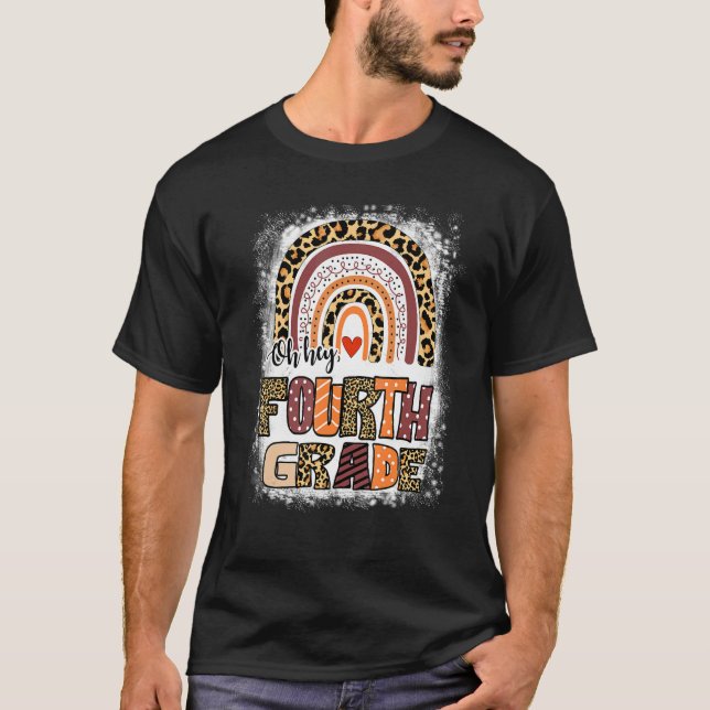 Camiseta Oh Hey cuarto grado Leopard Rainbow Bleached Back (Anverso)