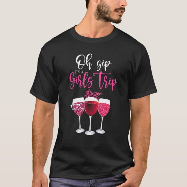 Camiseta Oh Sip es un viaje de Chicas Leopard Print Wine Gl (Anverso)