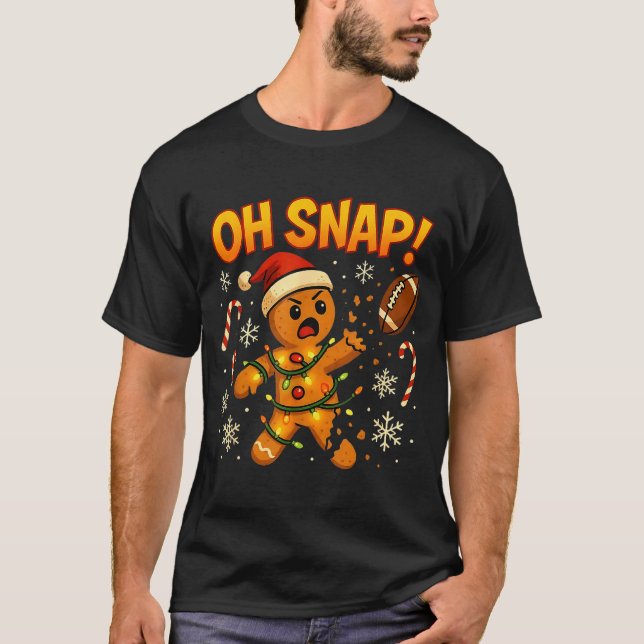 Camiseta Oh Snap Funny Gingerbread Football Christmas Light (Anverso)