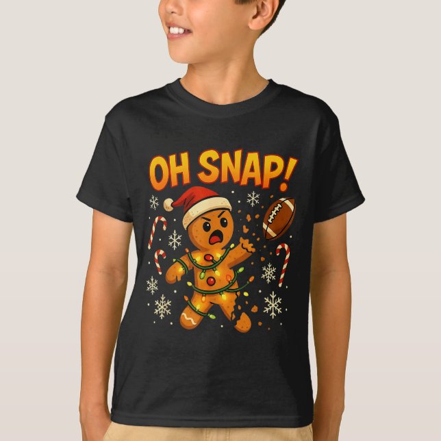 Camiseta Oh Snap Funny Gingerbread Football Christmas Light (Anverso)