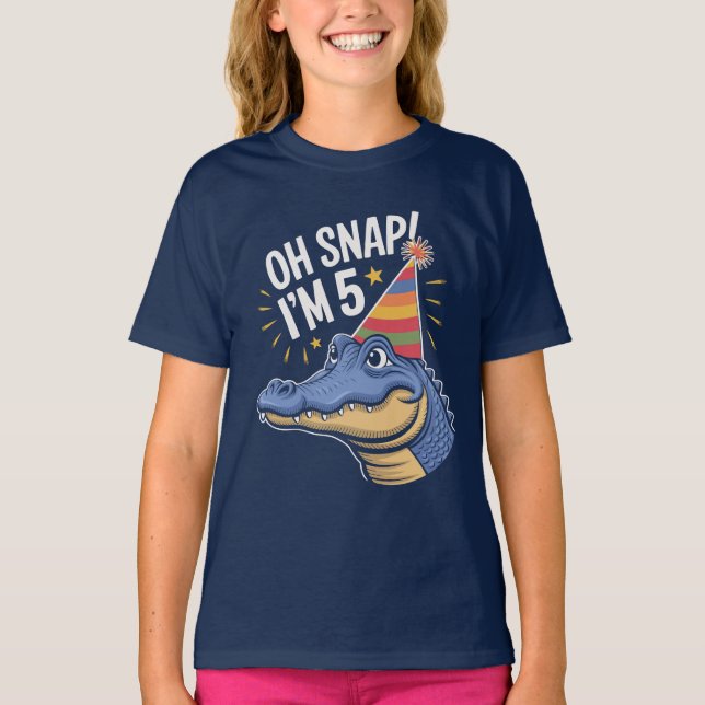 Camiseta Oh Snap I'm 5 Birthday Party Alligator, Crocodile  (Anverso)