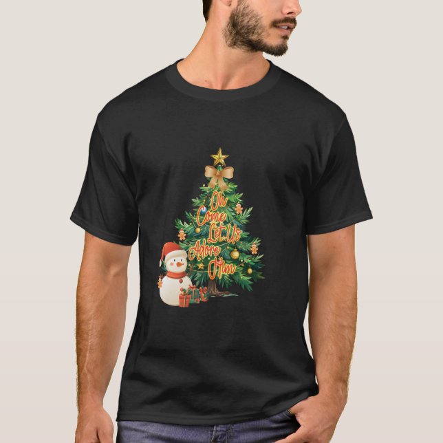 Camiseta Oh Ven, Déjanos Adorarle El Árbol De Navidad Retro (Anverso)