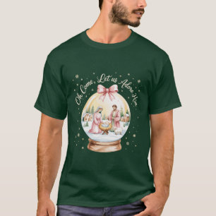 Camiseta Oh Venid Adoremosle Jesús Navidad Rosa Coquette 
