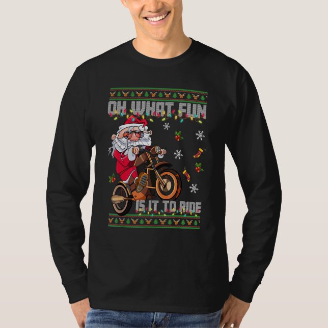 Camiseta Oh What Fun Is It To Ride Santa Riding Motorbike 1 (Anverso)