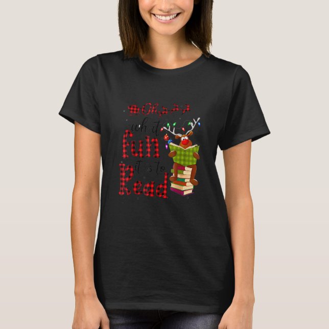 Camiseta Oh What Fun It Is To Read Christmas Reindeer Leopa (Anverso)