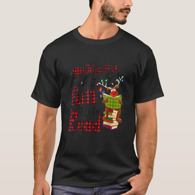 Camiseta Oh What Fun It Is To Read Christmas Reindeer Leopa (Anverso)