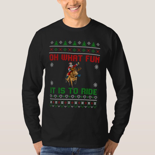 Camiseta Oh What Fun It Is To Ride Deer Beer Santa Christma (Anverso)
