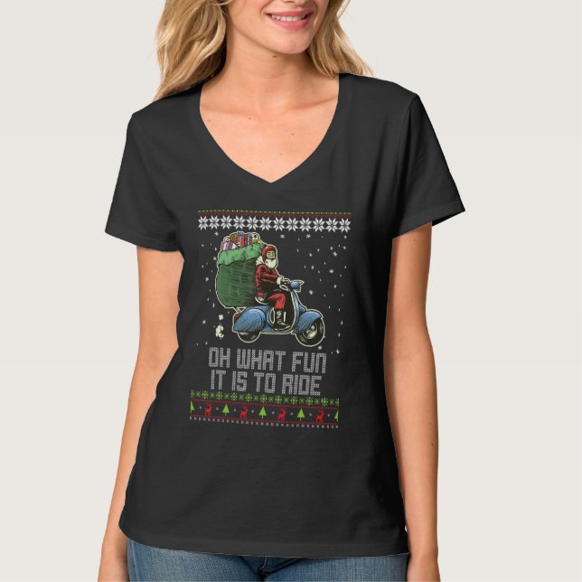 Camiseta Oh What Fun It Is To Ride Santa Riding Motorcycle  (Anverso)