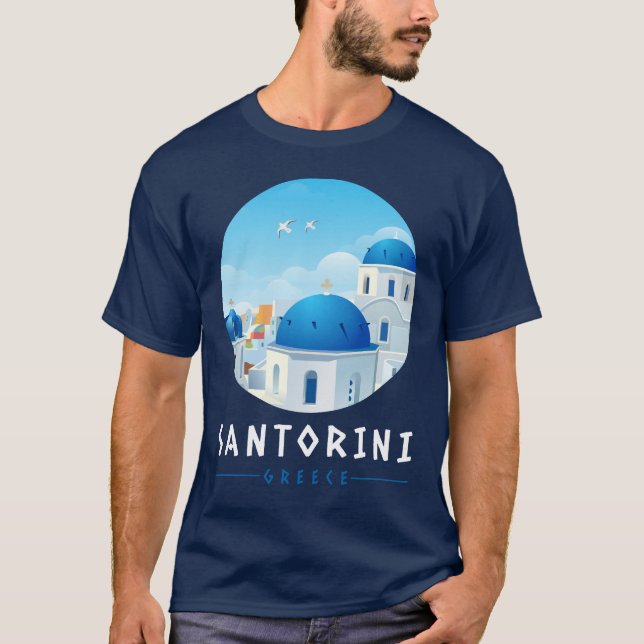 Camiseta Oia, Santorini, azul de la Marina Masculina de Gre (Anverso)
